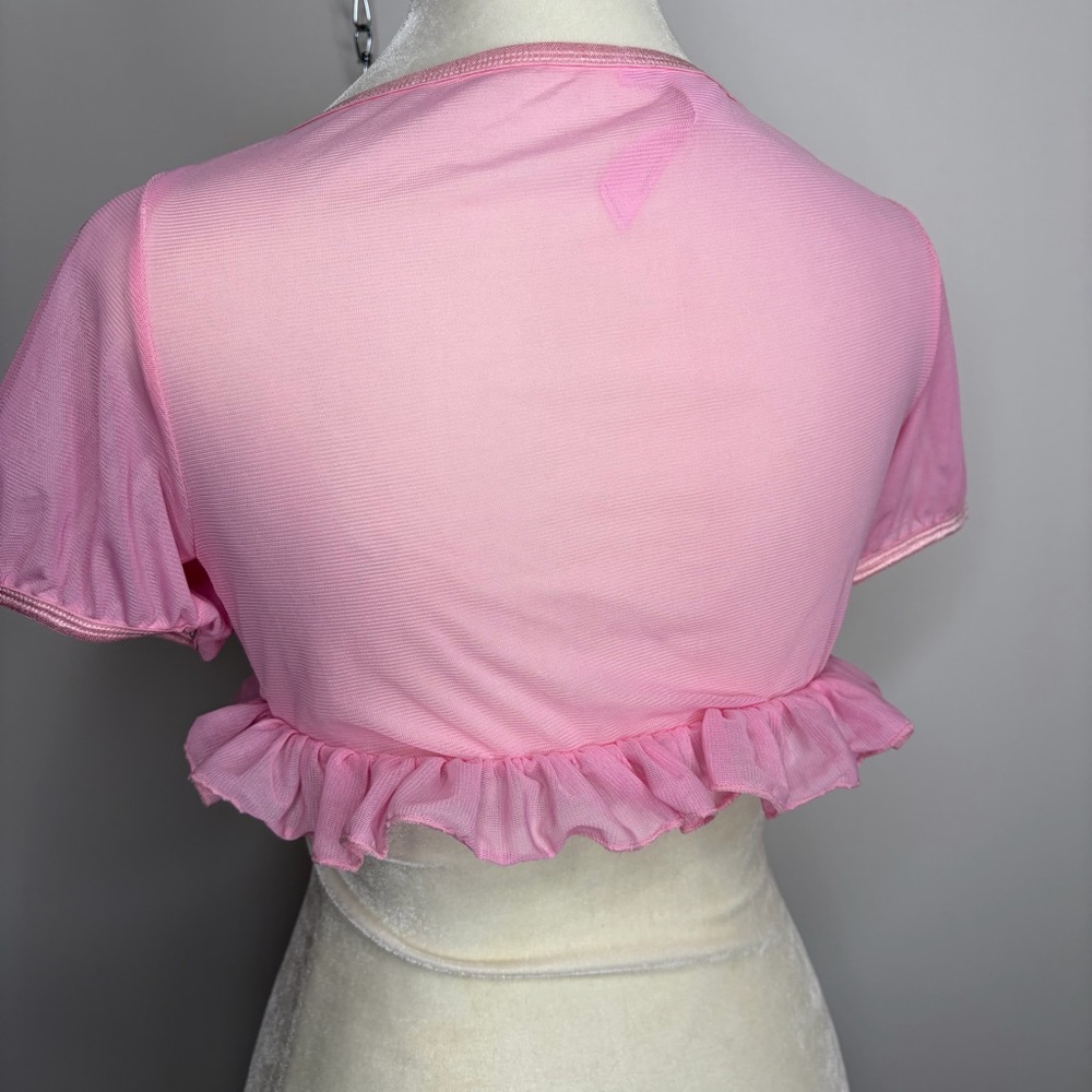 Sugar Thrillz Pink Satin & Chiffon Cropped Babydoll Top - Picture 3 of 4